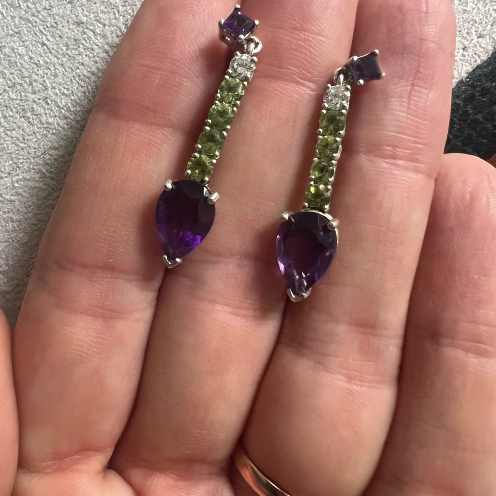 Amethyst and Peridot drop Earrings